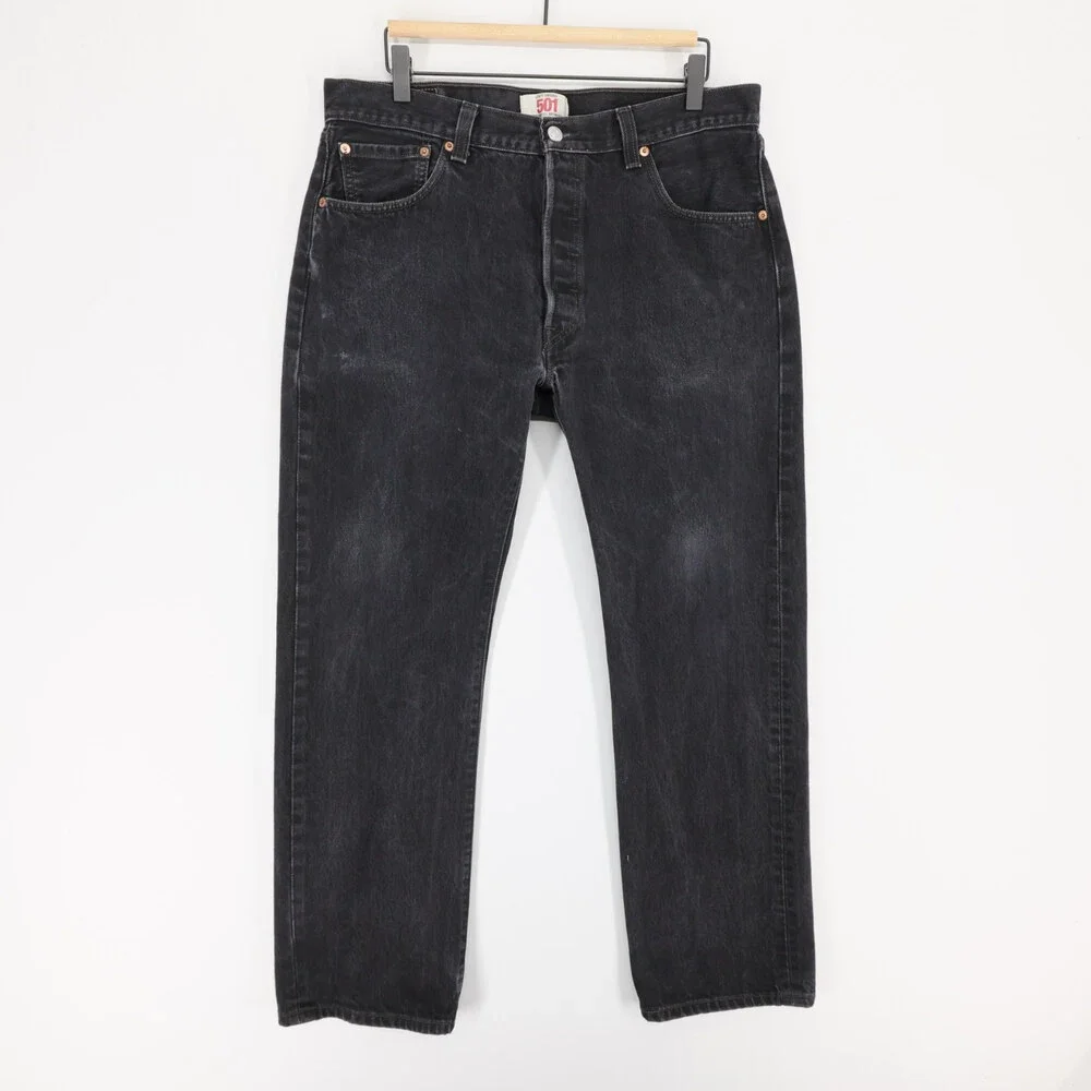 Levis 501 Jeans Mens 36x32 Black Straight Leg Button Fly Denim Original Fit